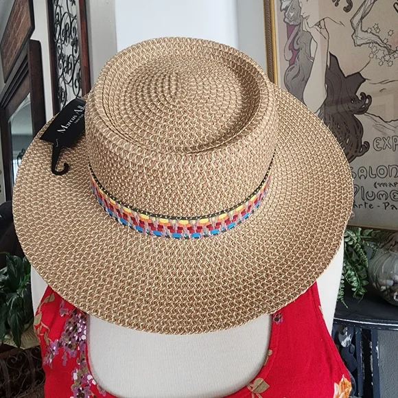 Accessories | Nwt Marcus Adler New York Rainbow 10 Woven Paper Boater Hat |  Poshmark